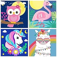 MXCFZX 4 Pack Paint by Numbers for Kids - Paint by Number for Kids Beginners Easy Acrylic Watercolor Paint Numbers Canvas Arts for Kid Ages 4-8,Oil Painting by Number Kits for Decoration 8x8 frameless