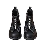 kkdom ガールズ キュート ボウ チェルシーブーツ ローヒール フェイクパール アウトドア サイドジッパー コンフォート チェルシー アンクルブーツ(幼児/小さな子供/大きな子供), ブラック, 12.5 Little Kid