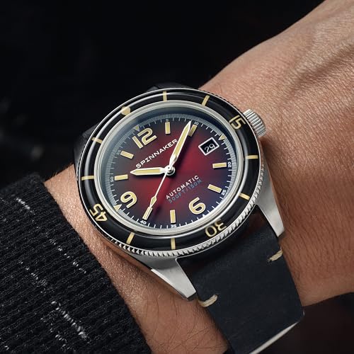 Image of Spinnaker Fleuss Men's Automatic Dive Watch - Miyota 8215 Movement, 43mm Stainless Steel Case, 150m Water Resistant, Leather Strap, SP-5055