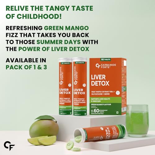 Image of Carbamide Forte Liver Detox Supplement | Fatty Liver Detox Tablets with Clinically Researched Ingredients | Just Drop, Dissolve, Fizz & Drink | Green Apple Flavour - 60 Effervescent Tablets