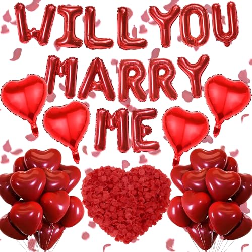 Will You Marry Me Deko - 542 Stück Rot Will You Marry Me Buchstaben Folienballon Banner Herz Ballons Künstliche Rosenblätter Für Valentinstag Geständnis Jubiläen Hochzeit Geburtstag Dekoration