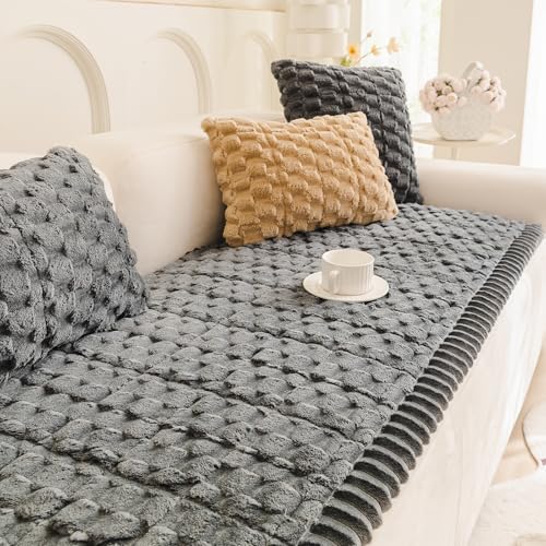 YHUKB Couch Cover for Dogs Washable, Fuzzy Couch Covers for 2 3 Seat, Non Slip Sofa Slipcover, Pet Friendly Furniture Protector (Dark Grey, 70 x 210cm) by YHUKB - Used condition - CA$49.67