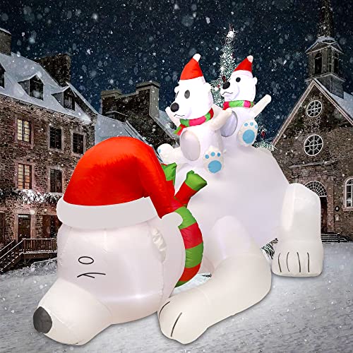 Juegoal Christmas Inflatable Polar Bears, 6 Ft Long Lighted Blow White Bear With Built In Led Lights, Indoor / Outdoor Xmas Holiday Winter Decor, Light Up Lawn Yard Garden Decorations #TOP5