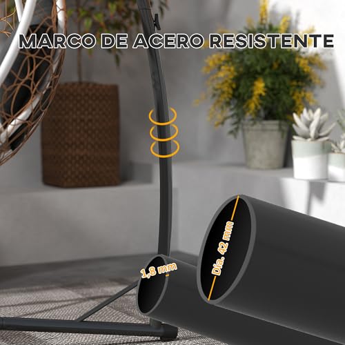 Outsunny Soporte para Silla Colgante de Huevos Altura 215 cm con Estructura de Acero Base Estable y Portavaso Soporte para Silla Columpio para Patio Jardín Balcón Carga 150 kg Negro - imagen 4