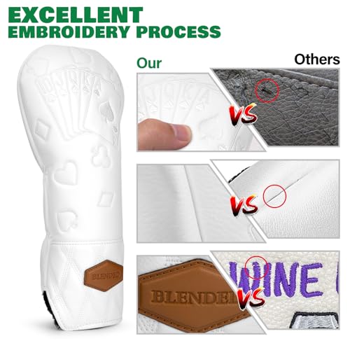 Golf Club Covers Poker Golf Head Covers Driver Covers Fariway Wood Headcover Hybrid Covers Leather Golf Headcover for All Brand,White (for Fariway Wood) - Thumbnail 5