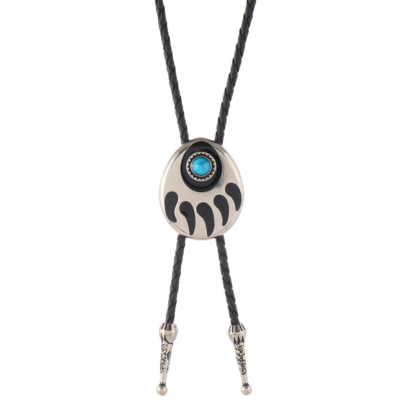 Cazstyk Unisex White Mens Western Bolotie With Turquoises Gemstones And Bear Claw Detailing Adjustable Necktie For Rodeos Or Wedding Attires Elegant Bolo Tie For Formal Event