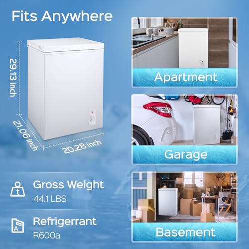 Image of Anypro Chest Freezer 5.0 Cu.Ft, FreeStanding Top Door Deep Freezer with Removable Baskets, 7 Adjustable Temperatures for Garage Dorm Apartment RV Kitchen Business, White