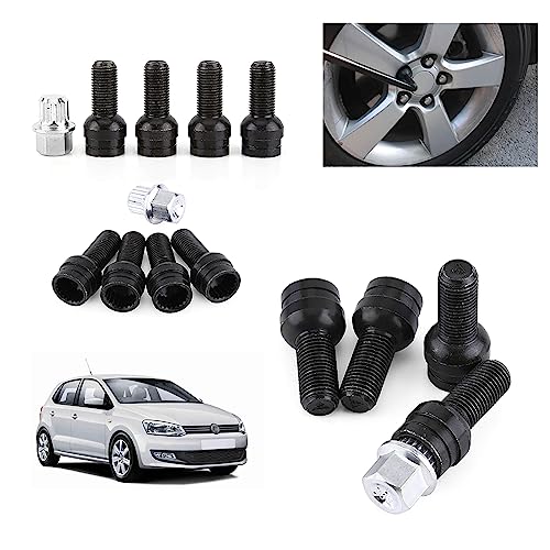 Image of Wheel Lug Nut Kit, Steel Wheel Bolts Set, M14x1.5mm, Locking Wheel Bolts with Key, Black, 4+1 Pieces