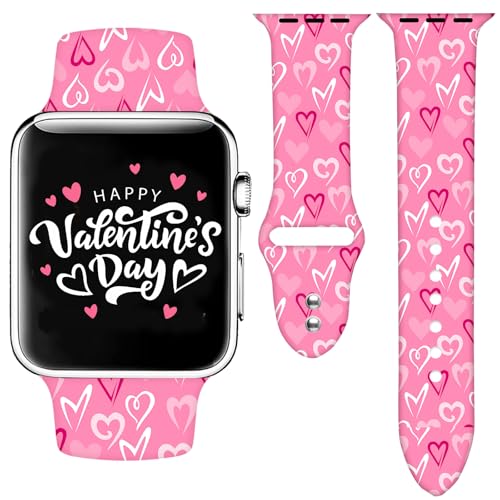 Valentines Day Pink Watch Band Compatible with Apple Watch Band 44mm 45mm 46mm 49mm, Soft Silicone Waterproof Strap for iWatch Bands Series 10 9 Ultra 8 7 6 5 4 3 2 1 SE Women Men