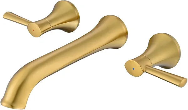 Wowkk Wall Mount Tub Filler Brass Tub Faucet Brushed Gold Bathroom Bathtub Faucets with 2 Handles