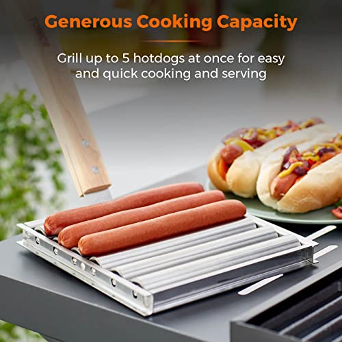 Tower BBQ Hot Dog Roller mit Holz Stay Cool Griff Robuste Konstruktion Edelstahl 4