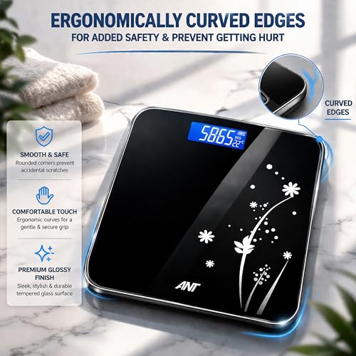 Image of ANT Flora Bud Digital Body Weight Weighing Scale, 180kg Capacity, 50g Accuracy, 5mm Tempered Glass, High Precision Strain Sensor, LCD Display, Auto On /Off, 2 AAA Batteries Included, 40M Warranty