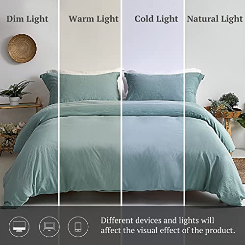 Mildly Duvet Cover Queen Size - Super Soft Green Blue Duvet Cover Set 3 Piece 100% Washed Microfiber Comforter Cover Set Bedding Set With Zipper Closure, 1 Duvet Cover 90X90 And 2 Pillow Shams #TOP3