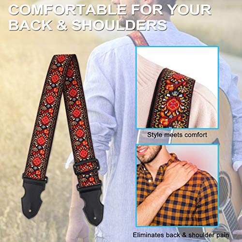 Sangle Guitare, Réglable Sangle de Coton avec Extrémités en Cuir, Vintage Tissage Jacquard Brodée en Motif Fleur, pour… - Les Beatles, Paul McCartney, John Lennon, RIngo Starr, George Harrison Sangle Guitare, Réglable Sangle de Coton avec Extrémités en Cuir, Vintage Tissage Jacquard Brodée en Motif Fleur, pour… – Image 6