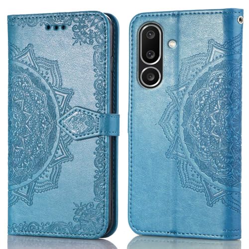 Image of ClickCase Queen Series for Samsung Galaxy M36 5G Leather Flower Embossing Wallet Flip case Magnetic Closure Flip Cover for Samsung Galaxy M36 5G (Sky Blue)