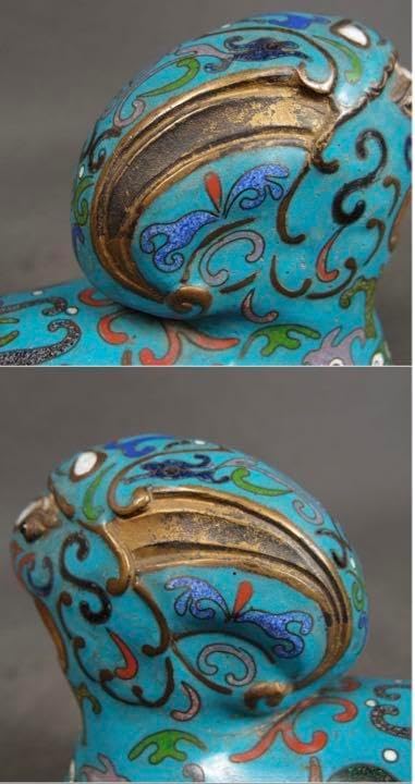 清時代景泰藍/七宝怪獣形蓋物 【七角形】 👢 中国古玩