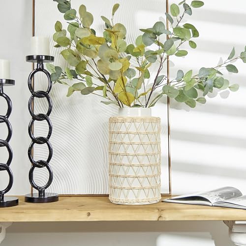 Deco 79 Ceramic Handmade Decorative Vase Centerpiece Vase with Woven Rattan Exterior, Flower Vase for Home Decoration 8" x 9" x 15", White by deco 79 - Used condition - Image 5