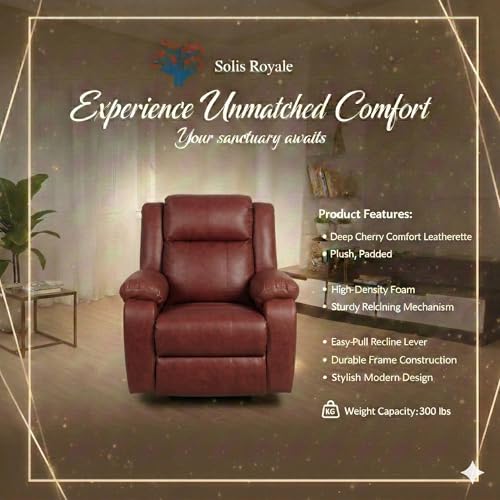 Image of Solis Royale 1 Seater Recliner Sofa Chair | Manual Recliner Lounge Sofa Chairs for Relaxing | Comfortable Cushioned | Living Room Bedroom Home, Office (Classy Calm - Charry, Classy Calm - Leatherette)