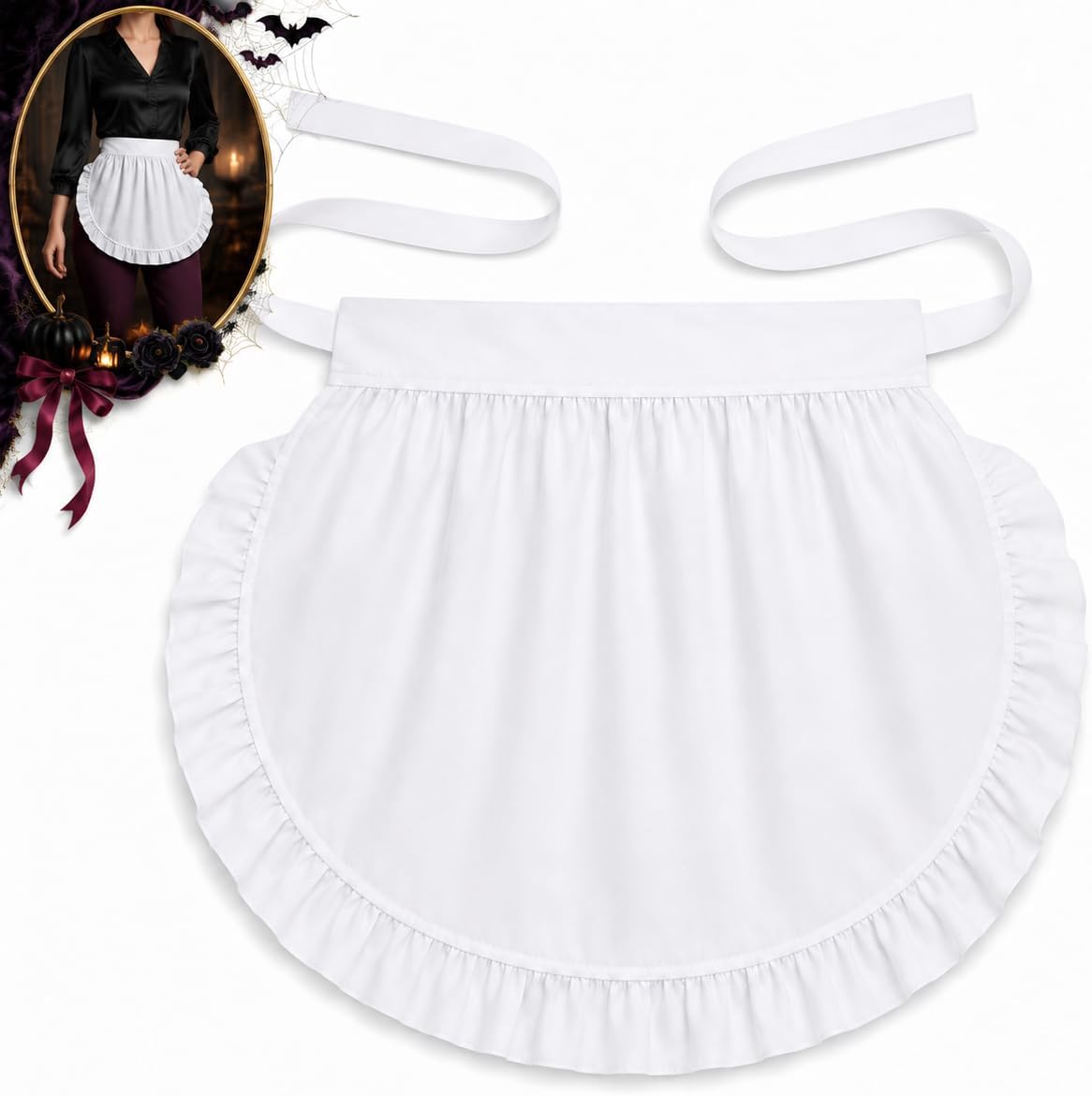 Server Waitress Waist Apron - Half Apron with 3 Pockets,Black Short Aprons for Servers,Waiter Apron
