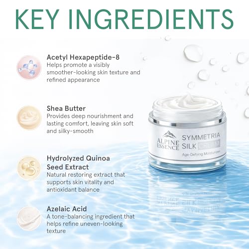 Alpine Essence Symmetria Silk Face Cream 1.7 oz - Italian Luxury Moisturizer with Peptides & Shea Butter - Hydrating Anti-Aging Cream for Smoother, Radiant-Looking Skin