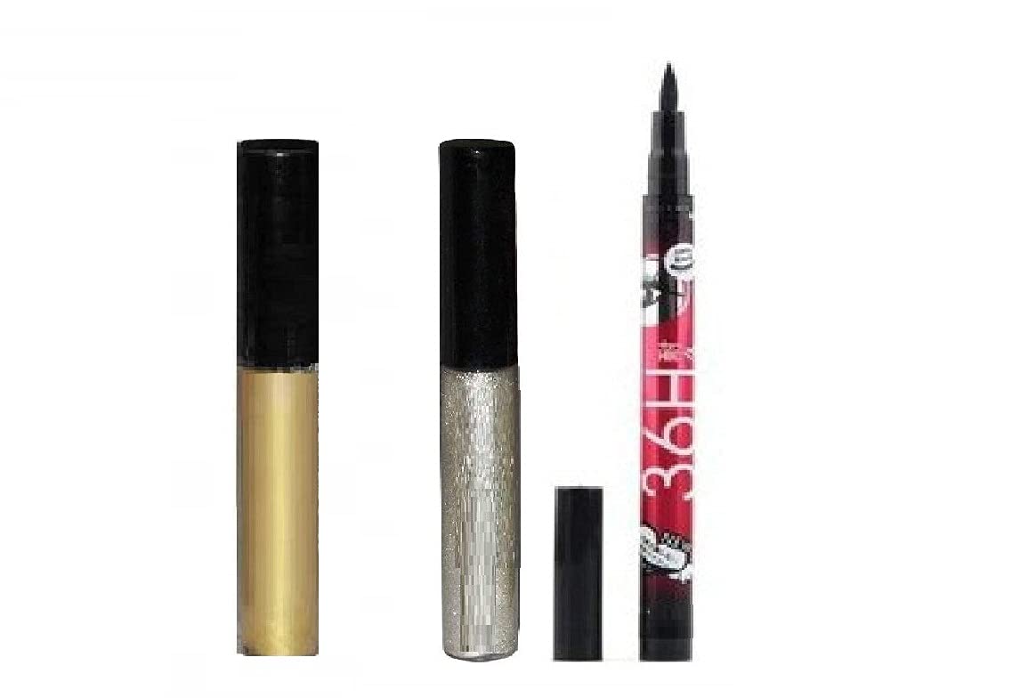 aveu Solid Waterproof Metallic Glitter Shinning Shimmer Eyeliner With 36H Eyeliner (Gold & Silver)