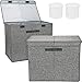 Gifort 2-Stück Groß Aufbewahrungsboxen mit Deckel und Griff, Faltbare Aufbewahrungskiste aus Stoff für Kleiderschrank, 60 L x 2 Aufbewahrungskörbe Aufbewahrungsbehälter, mit 2 Wäschesack BH, Grau