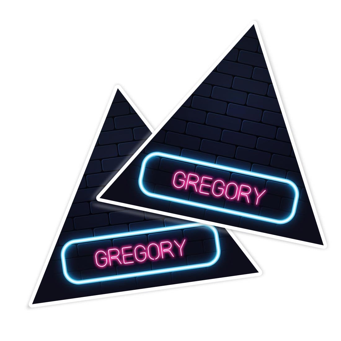 2 x Vinyl Stickers 10 cm - Triangle Shape Neon Sign Design Gregory Name Art Print Decal Laptop Tablet Luggage Car Wall Fridge Door Sticker #351961