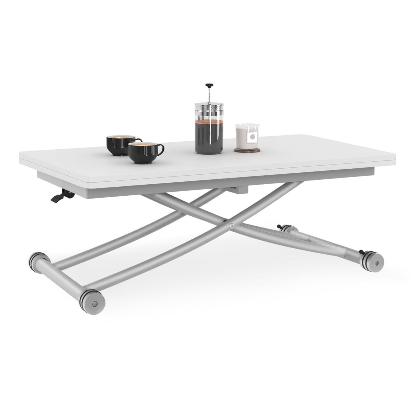 IDMarket - Mesita URBANA, transformable en mesa de comedor rectangular, superficie blanca, base cromada