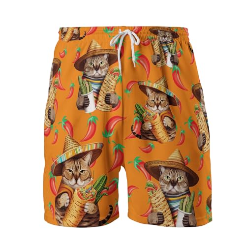 Funny Mens Swim Trunks - Taco Swimming Trunks for Men - Cinco De Mayo Drawstring Beach Shorts, Mens Swim Shorts S17