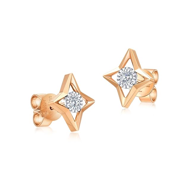 Chow Sang Sang CHOW SANG SANG 18K White & Rose Solid Gold Daily Luxe Diamonds 4 Point Star Stud Earring for Women 93973E