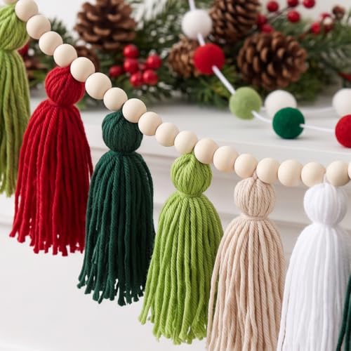Boho Tassel Garland & Mini Colorful Balls Wooden Beads Farmhouse Wall Decor - image 4