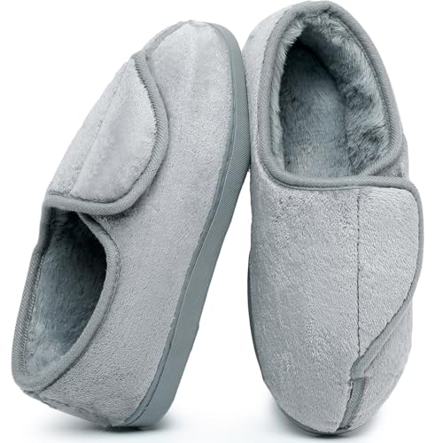 Git-up Zapatillas de Estar por Casa para Mujer Espuma de Memoria Antideslizante Invierno Cálido Cómodas Suave Algodón Pantuflas para Interiores y Exteriores Suela de goma 10, gris