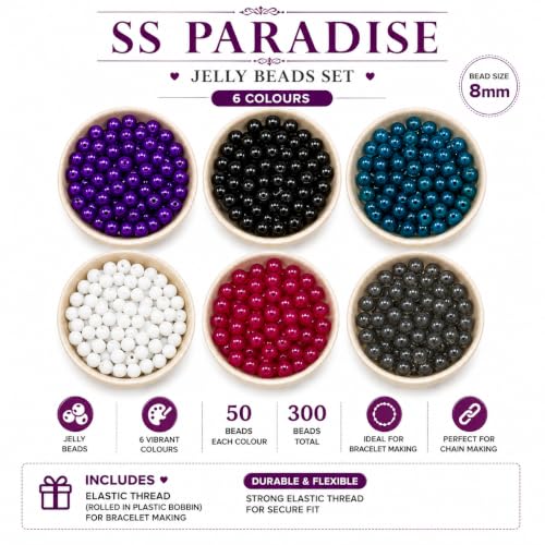Image of SS Paradise 8mm Glass Beads (6 Colors 300 Pieces) for Jewellery Making | Round Loose Beads Strands for Necklace, (Set 3)