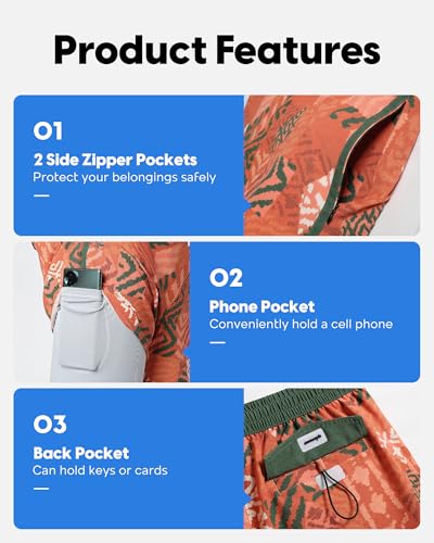 maamgic Men's Swim Trunks with Compression Liner Board Shorts Vintage Beach Shorts Quick Dry with Zipper Pockets4