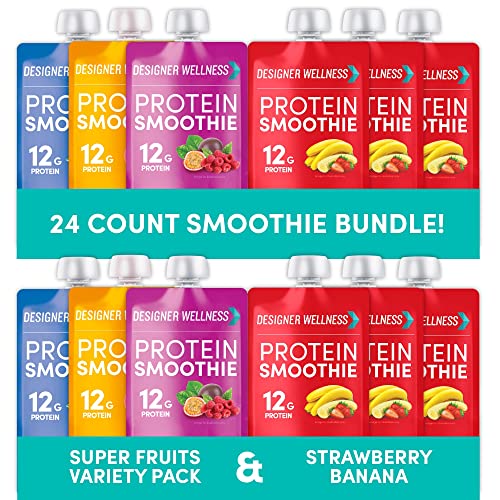 Designer Wellness Protein Smoothies Super Fruits Variety Pack and Strawberry Banana Bundle Designer Wellness Protein Smoothies Super Fruits Variety Pack and Strawberry Banana Bundle