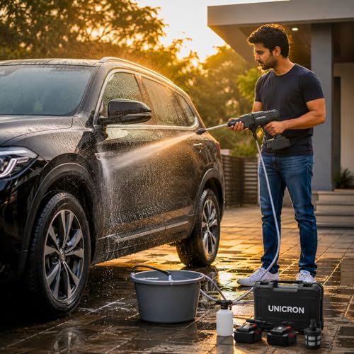 Image of Car Washer High Pressure Gun, Rechargeable 48V 12000mAh Cordless Portable Wireless for Bike, House Lawn, Garden & AC Washing Cleaning Kit