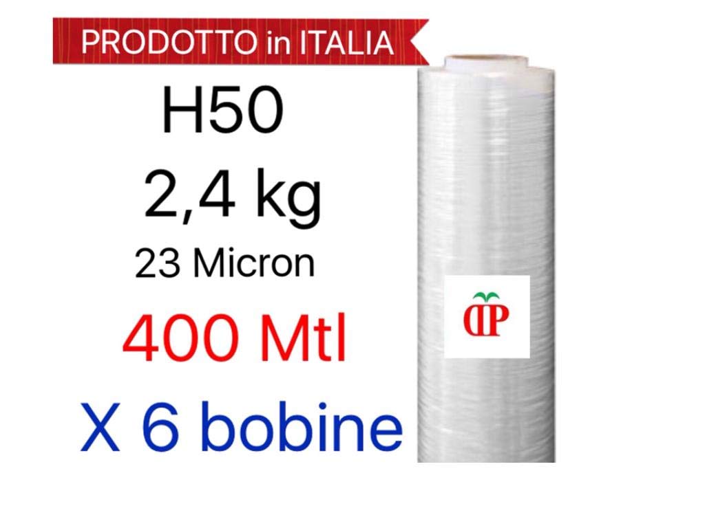 Pellicola in Polietilene per Imballo 50 cm x 400 m 23 Micron 6 Bobine