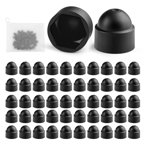 Dupoem 50PCS Capuchons de Protection pour Écrous M8, Capuchons de Protection en Plastique pour Vis à Tête Hexagonale, Offrant Une Protection AntidéRapante pour meubles Machine et Véhicule, Noir