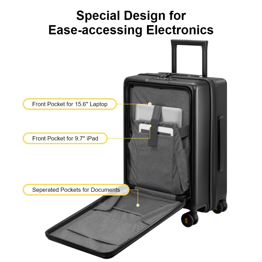 LEVEL8 Road Runner Carry On Luggage with Front Compartment 20 Inch Lightweight Hard Shell Suitcases with Wheels Airline Approved Tsa Locks for Luggage Black21.46 x 14.57 x 9.45 product thumbnail 5