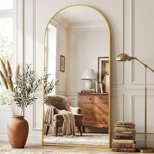Image of Full Length Mirror, 71 inchx32 inchArched Floor Mirror Freestanding, Floor Standing Full Body Mirror with Stand for Bedroom, Hanging Mounted for Living Room Cloakroom