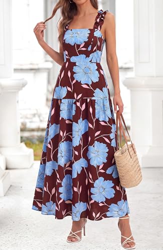 Image of BTFBM Dresses for Women Summer 2026 Formal Sleeveless Smocked Floral Long Wedding Guest Dress Party Spring
