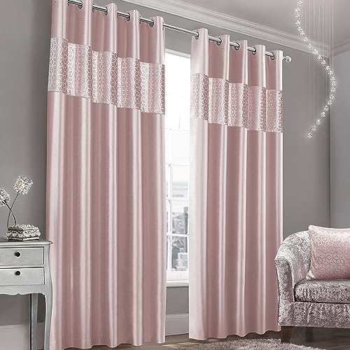 Intimates Luxury Sparkle Duvet Cover and Pillowcase Set Embossed Silver Foil Geometric Velvet Glitz Border (2 panels 66" x 72", Blush Pink)