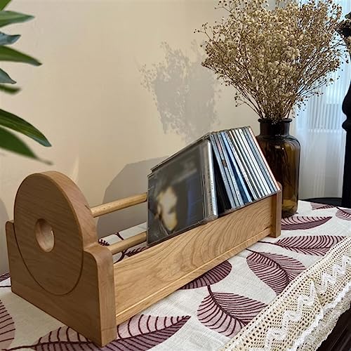 Organizador de escritorio para discos de CD estante de madera y vinilos 6