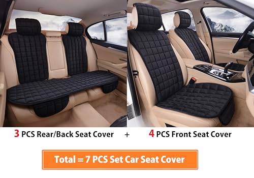 Image of HSR 7 Pcs Set Comfortable Ultra-Soft Car Seat Cover, Breathable Flax Fabric Front & Back Seat Car Seat Cover for All Seasons - Universal Fit (7 Pcs Set)