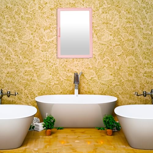 Image of PGen Small Size Mini Wall Mounted Mirror Storage Cabinet Organiser Shelf for Bathroom Kitchen Washbasin Dressing Room (Pink)