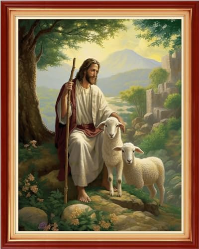Image of Joyhoor Cross Stitch Kits for Beginners Stamped Cross-Stitch Supplies Needlework preprint Embroidery Kits for Adults DIY Needlepoint Kits Embroidery Patterns 11CT-Jesus Shepherds the Sheep 16x20 inchs