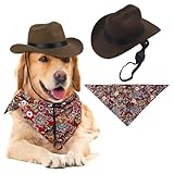 LEPGUYO Haustier Accessoires Set, Western Cowboy Hut & Retro Hundehalstücher – Für Kleine/Mittlere/Große Hunde & Katzen, Karnevals Deko