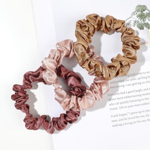 Image of Silk Hair Ties Satin Scrunchies - Small Mini Scrunchy for Women Thick Hair Accessories Cute Soft No Slip Hair Elastics Ponytail Holder for Curly Hair No Damage Hairties Gift for Girls