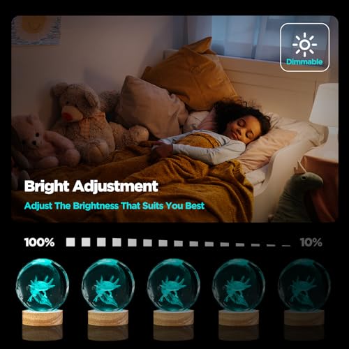 Image of 3D Axolotl Crystal Ball Night Light with Remote, Upgraded 3.15 Inch Axolotl Glass Ball Lamps with 16 Color LED Wooden Base for Birthday Holiday Xmas, Cool Axolotl Toy Decor Gifts for Boys Girls Kids