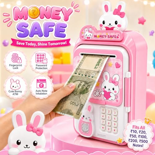 Image of Magicwand ATM Piggy Bank|Mini ATM|Coin Bank Money Saving Box with Password,【Pink】 Kids Safe Money Bank for Kids with Auto Grab Note Slot